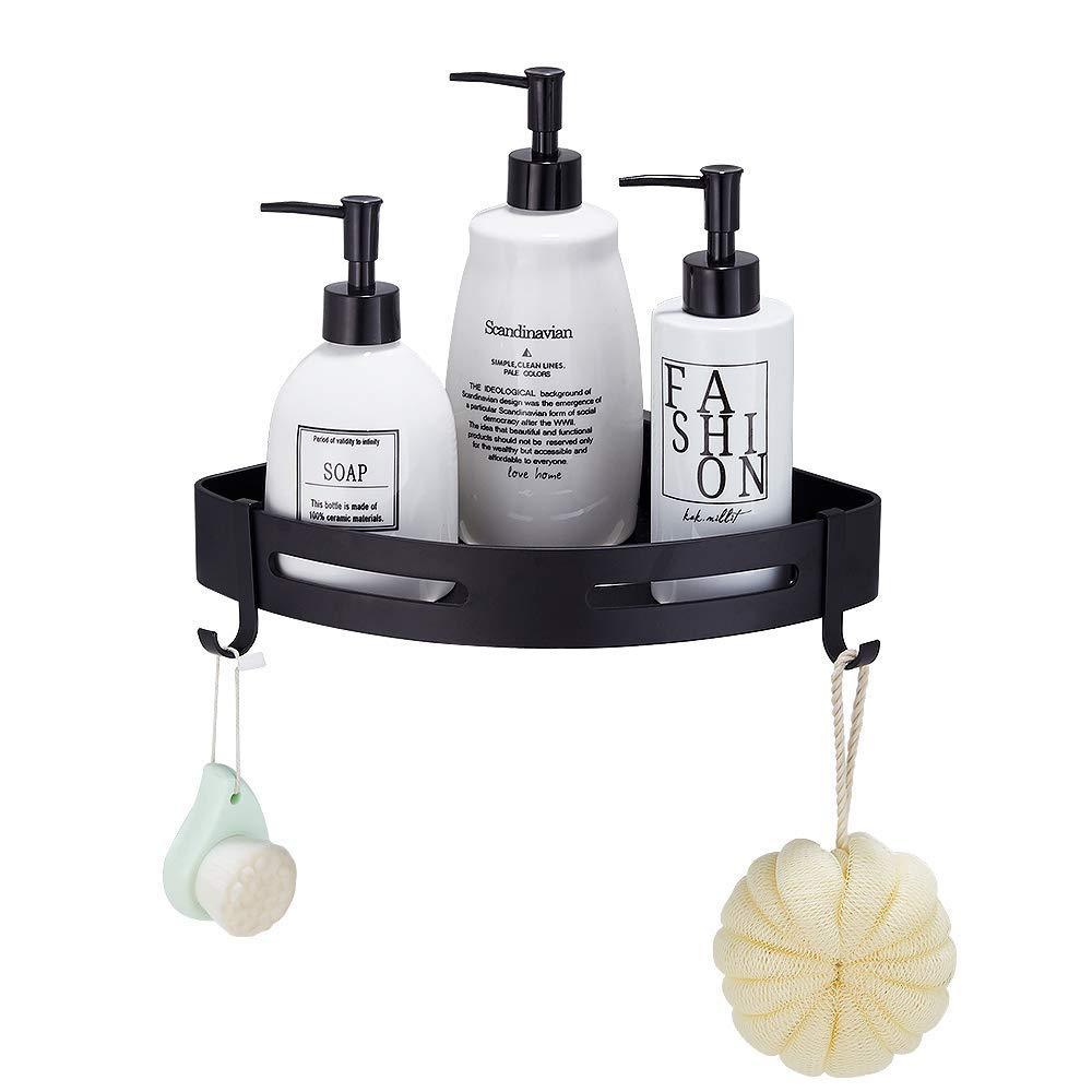 Gricol Bath Corner Shower Shelves Adhesive Caddy, Adhesive Bathroom Shelf Wall Mounted, No Drilling Kitchen Racks Shower Organizer Basket, Aluminum