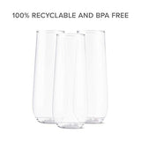 TOSSWARE 9oz Flute - recyclable champagne plastic cup - SET OF 12 - stemless, shatterproof and BPA-free flute glasses