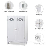 Tangkula Bathroom Floor Cabinet, Double Doors Wooden Free Standing Bathroom Cabinet, Adjustable Shelf Floor Storage Organizer (White)