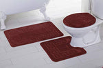Fancy Linen 3pc Non-Slip Bath Mat Set with Chain Pattern Solid Dark Purple Bathroom U-Shaped Contour Rug, Mat and Toilet Lid Cover New
