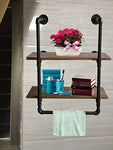 Wendy JINGQI Industrial Retro Wall Mount iron Pipe Shelf,Bathroom Wall Unit,2 tier Pipe shelves and Towel Holder,Floating Shelves,Bathroom Decor,Towel Storage, Towel rack 25cm wide