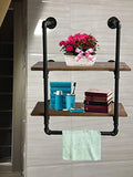 Wendy JINGQI Industrial Retro Wall Mount iron Pipe Shelf,Bathroom Wall Unit,2 tier Pipe shelves and Towel Holder,Floating Shelves,Bathroom Decor,Towel Storage, Towel rack 25cm wide