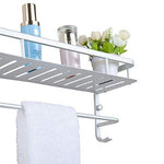 Chrasy Modern Aluminum Double Layer Towel Bar, Wall Mount Bathroom Storage and One Towel Bar, Bathroom Shelves with 2 Hooks, Towel Holders, Bath Towel Rack, Bath/Kitchen Storage Shelf(40cm/15.7in)