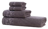 HYGGE Premium Turkish Cotton Towel Set with Floral Jacquard; 1 Bath Towel (27" x 56"); 1 Hand Towel (19" x 32"); 2 Washcloths (12" x 12")