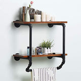 Ucared Industrial Pipe Shelves 2 Tiers Wall Mounted Shelves,Rustic Wall Shelf with Towel Bar,24" Towel Racks for Bathroom Organizer Storage,Wood Metal Wall Mounted Hanging Shelves