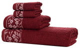 HYGGE Premium Turkish Cotton Towel Set with Floral Jacquard; 1 Bath Towel (27" x 56"); 1 Hand Towel (19" x 32"); 2 Washcloths (12" x 12")