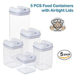 5 pc. Set Clear Food Containers w Airtight Lids Canisters for Kitchen & Pantry Storages - Storage for Cereal, Flour, Cooking