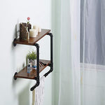 Ucared Industrial Pipe Shelves 2 Tiers Wall Mounted Shelves,Rustic Wall Shelf with Towel Bar,24" Towel Racks for Bathroom Organizer Storage,Wood Metal Wall Mounted Hanging Shelves