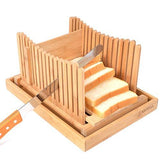 Kinwell Nature Bamboo Foldable Bread Slicer with Crumb Catcher Tray + 20 Bread Bags for Homemade Bread & Loaf Cakes, Thickness Adjustable,Thick & Thin Slices 1/3", 3/8" and 1/2"(New Version)