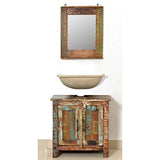 Festnight 24 Inches Bathroom Vanity Set Solid Reclaimed Wood Cabinet with Square Mirror Set Pure Handmade