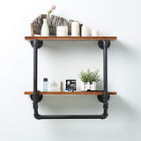 Ucared Industrial Pipe Shelves 2 Tiers Wall Mounted Shelves,Rustic Wall Shelf with Towel Bar,24" Towel Racks for Bathroom Organizer Storage,Wood Metal Wall Mounted Hanging Shelves