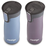 Contigo AUTOSEAL West Loop Vaccuum-Insulated Stainless Steel Travel Mug, 16 oz, Stainless Steel/Monaco Blue, 2-Pack