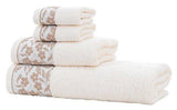 HYGGE Premium Turkish Cotton Towel Set with Floral Jacquard; 1 Bath Towel (27" x 56"); 1 Hand Towel (19" x 32"); 2 Washcloths (12" x 12")