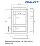 Large Double Recessed Shower Niche, Ready to Tile, 25" x 17" x 3.75" by Novalinea