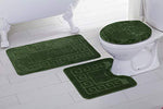 Fancy Linen 3pc Non-Slip Bath Mat Set with Chain Pattern Solid Dark Purple Bathroom U-Shaped Contour Rug, Mat and Toilet Lid Cover New