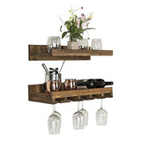 Del Hutson Designs Floating Wine Shelf and Glass Rack Set (Wall Mounted), Rustic Pine Wood Handmade (Walnut)