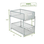 Mind Reader 2 Tier Metal Mesh Storage Baskets Organizer, Home, Office, Kitchen, Bathroom, Silver