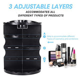 sanipoe 360 Rotating Makeup Organizer, DIY Adjustable Makeup Carousel Spinning Holder Storage Rack, Large Capacity Make up Caddy Shelf Cosmetics Organizer Box, Best for Countertop, Black