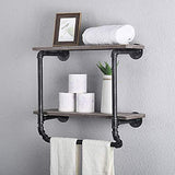 Ucared Industrial Pipe Shelves 2 Tiers Wall Mounted Shelves,Rustic Wall Shelf with Towel Bar,24" Towel Racks for Bathroom Organizer Storage,Wood Metal Wall Mounted Hanging Shelves