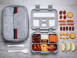 Bizz Bento Lunchbox & Bag Set with Utensils, Removable Microwaveable Dishwasher Safe Tray, Kids Adults, Leakproof 5-Compartment Food Storage Container, Felt Insulated Tote Lunch Bag Great for Travel