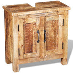 Festnight 24 Inches Bathroom Vanity Set Solid Reclaimed Wood Cabinet with Square Mirror Set Pure Handmade