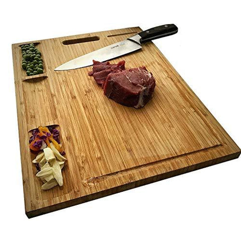 HHXRISE Large Organic Bamboo Cutting Board For Kitchen, With 3 Built-In Compartments And Juice Grooves, Heavy Duty Chopping Board For Meats Bread Fruits, Butcher Block, Carving Board, BPA Free
