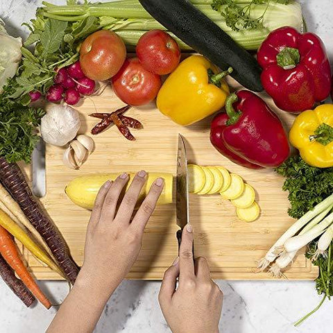 Large Organic Bamboo Cutting Board For Kitchen, With 3 Built-In