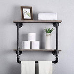 Ucared Industrial Pipe Shelves 2 Tiers Wall Mounted Shelves,Rustic Wall Shelf with Towel Bar,24" Towel Racks for Bathroom Organizer Storage,Wood Metal Wall Mounted Hanging Shelves