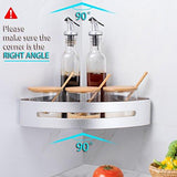 Hoomtaook Double Corner Shower Caddy Bathroom Shelf Wall Mount Rustproof Nail Free Glue+Double Sided Adhesive Aluminum with Two Hooks 2 Tiers(Silver)