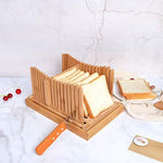 Kinwell Nature Bamboo Foldable Bread Slicer with Crumb Catcher Tray + 20 Bread Bags for Homemade Bread & Loaf Cakes, Thickness Adjustable,Thick & Thin Slices 1/3", 3/8" and 1/2"(New Version)