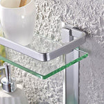 KES Aluminum Bathroom Glass Shelf Tempered Glass Rectangular 1 Tier Extra Thick Silver Sand Sprayed Wall Mounted, A4126A