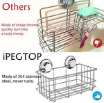 iPEGTOP Suction Cup Deep Shower Caddy Bath Organizer Basket for Large Shampoo Shower Gel Holder Kitchen Bathroom Storage - Rustproof Stainless Steel, 2 Pack