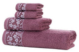 HYGGE Premium Turkish Cotton Towel Set with Floral Jacquard; 1 Bath Towel (27" x 56"); 1 Hand Towel (19" x 32"); 2 Washcloths (12" x 12")