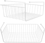 Tebery 2 Pack White Under Shelf Basket Wire Storage Basket for Kitchen Pantry Desk Bookshelf