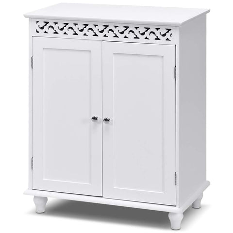 Tangkula Floor Cabinet, Bathroom Storage Cabinet, Wooden Modern Home Living Room Side Organizer, Free Standing Storage Cabinet Furniture (White)