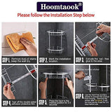 Hoomtaook Double Corner Shower Caddy Bathroom Shelf Wall Mount Rustproof Nail Free Glue+Double Sided Adhesive Aluminum with Two Hooks 2 Tiers(Silver)