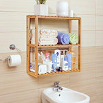 HOMFA Bamboo Bathroom Shelf 3-Tier Multifunctional Adjustable Layer Rack Wall Mounted Utility Storage Organizer Bathroom Kitchen Living Room Holder