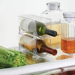 mDesign Plastic Free-Standing Water Bottle and Wine Rack Storage Organizer for Kitchen Countertops, Table Top, Pantry, Fridge - Stackable, Each Rack Holds 1 Bottle, 2 Pack - Clear