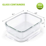 Roll over image to zoom in Bayco Large Glass Meal Prep Containers, [5 Pack, 36oz | 4.5cups] Glass Food Storage Containers with Lids, Airtight Glass Bento Boxes, BPA Free & FDA Approved & Leak Proof (5 lids & 5 Containers)