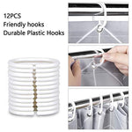 JRing Shower Curtain Polyester Fabric Waterproof Machine Washable with 12 Hooks 72x72 Inch