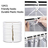 JRing Shower Curtain Polyester Fabric Waterproof Machine Washable with 12 Hooks 72x72 Inch