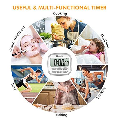 Habor Kitchen Timer, 24-Hours Digital Timer [Multifunctional] with Clock  for Cooking, Loud Alarm & Strong Magnet, Count-Up & Count Down for Kitchen  Baking Sports Games Office Study (Battery Included)