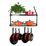 VDOMUS Shelf Pot Rack Wall Mounted Pan Hanging Racks 2 Tire (Black)