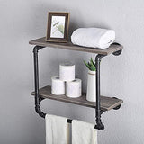 Ucared Industrial Pipe Shelves 2 Tiers Wall Mounted Shelves,Rustic Wall Shelf with Towel Bar,24" Towel Racks for Bathroom Organizer Storage,Wood Metal Wall Mounted Hanging Shelves