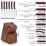 Emojoy Knife Set, 15-Piece Kitchen Knife Set with Block Wooden, Manual Sharpening for Chef Knife Set, German Stainless Steel