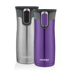 Contigo AUTOSEAL West Loop Vaccuum-Insulated Stainless Steel Travel Mug, 16 oz, Stainless Steel/Monaco Blue, 2-Pack