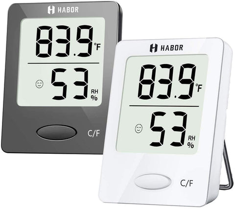 Habor Thermometer Indoor (2 Pack), Superior Mini Digital Hygrometer Indoor Accurate Humidity Monitor Gauge for House, Office, Greenhouse, Home (2.3X1.8inch, Black)