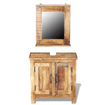 Festnight 24 Inches Bathroom Vanity Set Solid Reclaimed Wood Cabinet with Square Mirror Set Pure Handmade