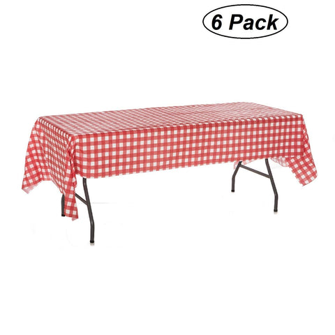 Oojami Pack of 6 Plastic Red and White Checkered Tablecloths - 6 Pack - Picnic Table Covers