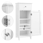 VASAGLE Bathroom Floor Cabinet Wooden Storage Organizer Unit with Drawer and Adjustable Shelf for Living Room White UBBC48WT